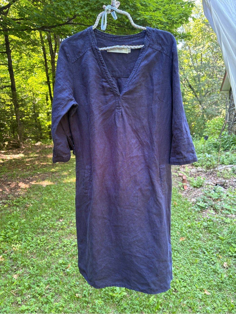 Simons Royal Blue shirt dress in 100pc linen with pockets.